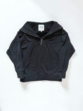 Aerie Black Quarter Zip Pullover XS Oversized Sweatshirt Ribbed Collar Cozy
